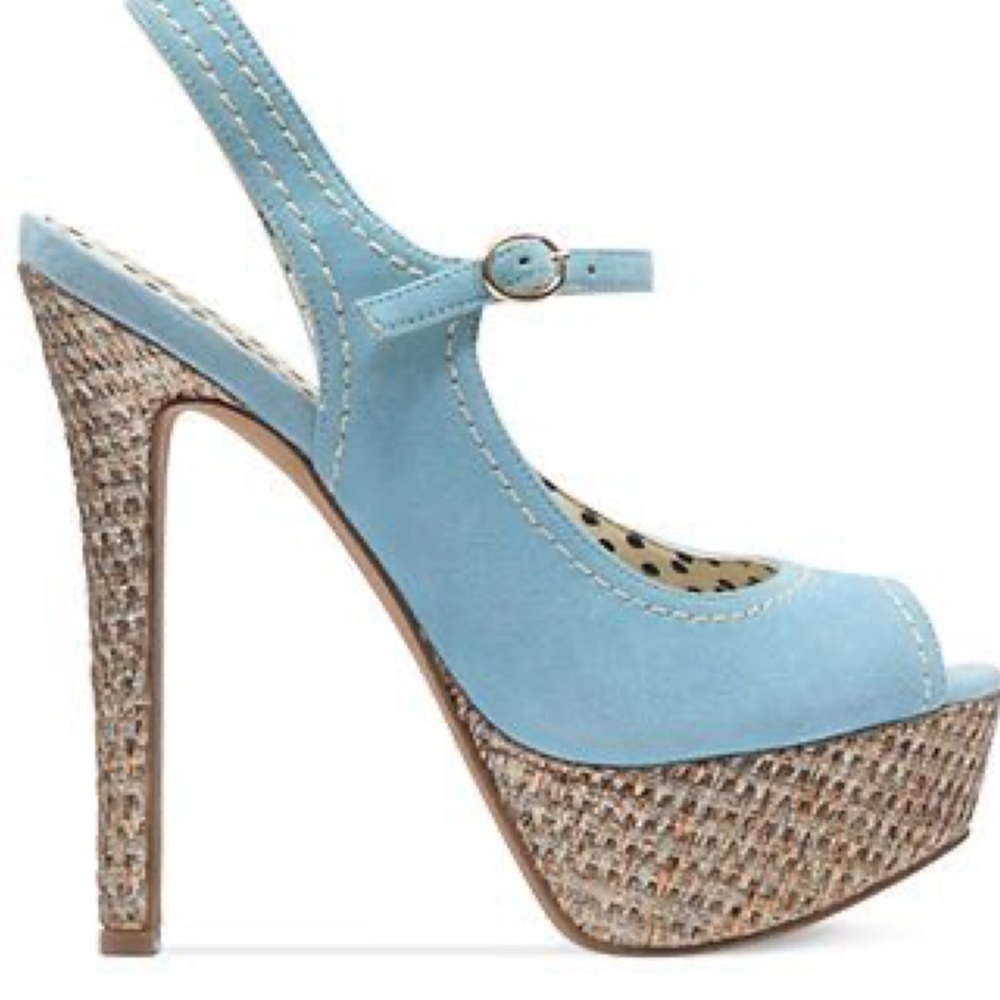 Jessica Simpson Eddy blue suede peep toe heels. - Picture 2 of 15